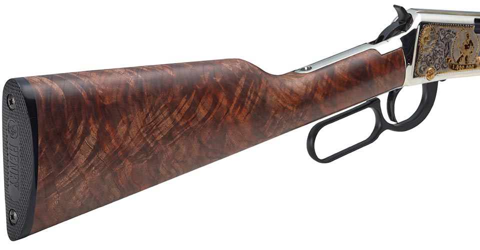 Custom Henry Repeating Arms lever-action rifle with engraved walnut stock for law enforcement