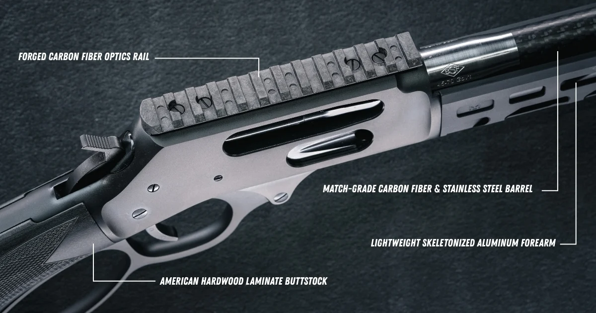 Three men in business suits standing with an award plaque displaying the Henry Repeating Arms logo and branding