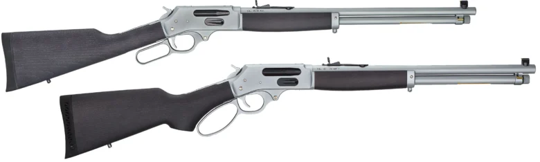 Two Henry lever-action all-weather rifles, suitable for hunting, sport shooting, and tactical applications