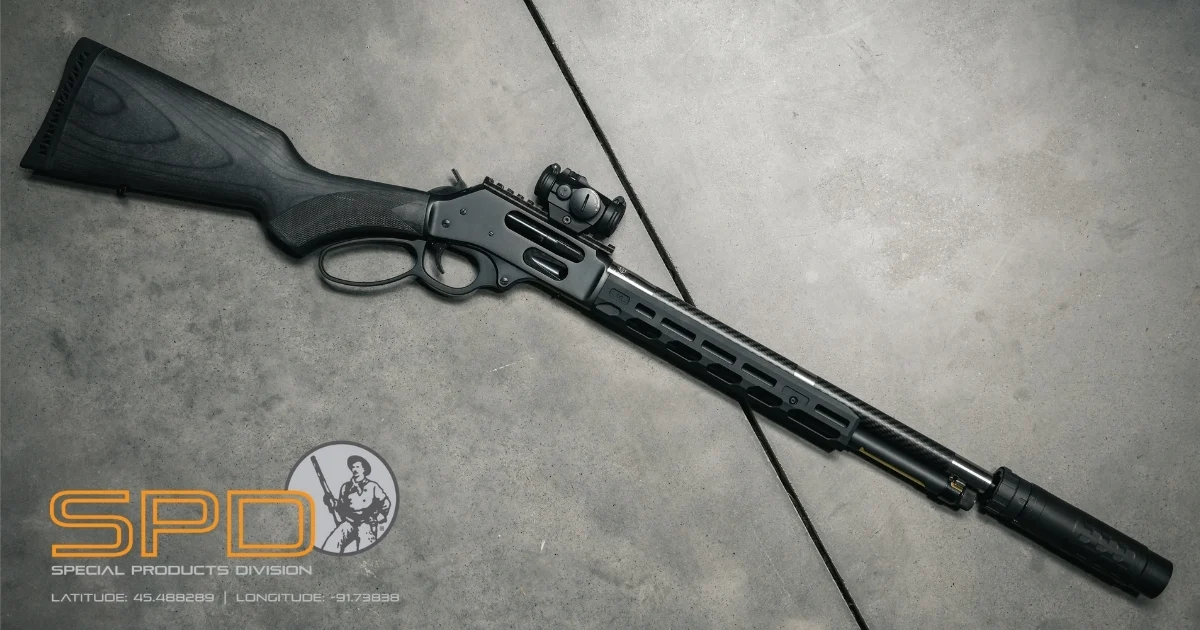Custom Henry Golden Boy lever-action rifle with engraved department badge design on American walnut stock